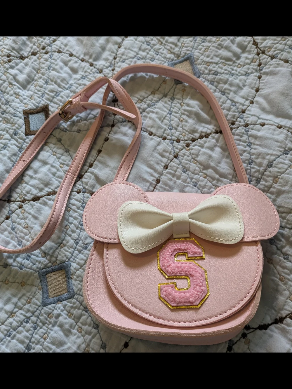 Pink Kids Bow Crossbody Bag with 'S' Patch